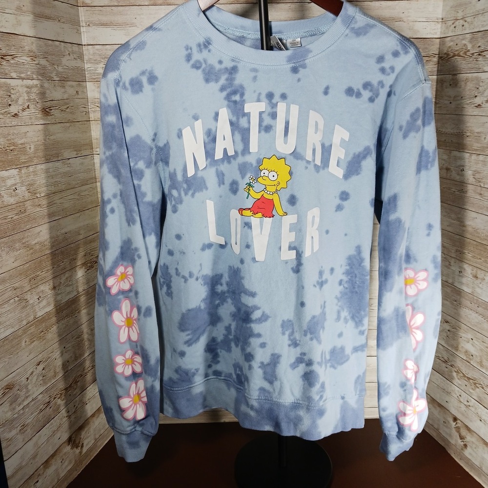 The Simpsons Women's Sweat Shirt Blue Tie Dye-Lisa Nature Lover- Size S